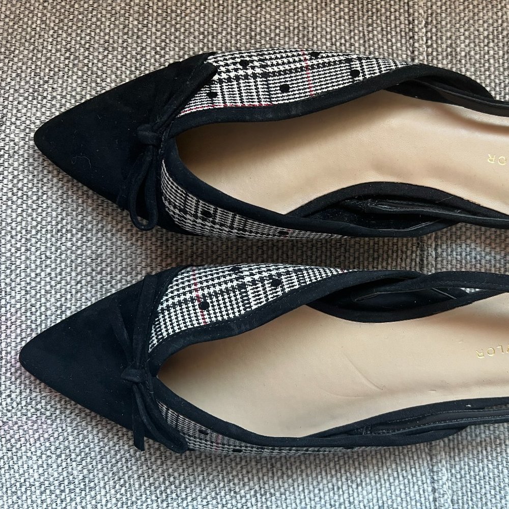 Black White Plaid Pointy Flats - Ann Taylor - Sz 6
